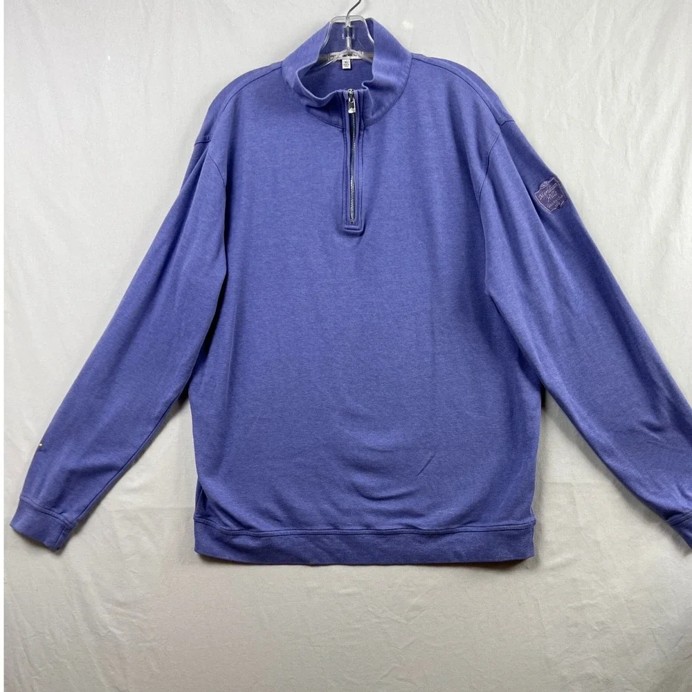 Peter Millar Quarter Zip Pullover Mens XL Purple Cotton Heathered Mock Neck Logo